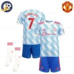 Manchester United Away Kids Football Kit RONALDO 7 Printed 2021/22 (With Socks)