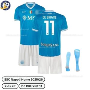 SSC Napoli Home Kids Football Kit 2025_26 – DE BRUYNE 11 (With Socks)-over view-b