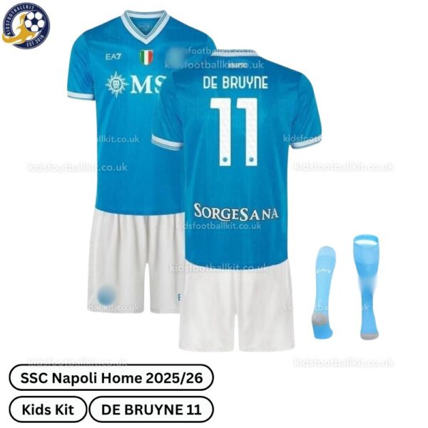 SSC Napoli Home Kids Football Kit 2025_26 – DE BRUYNE 11 (With Socks)-over view-b