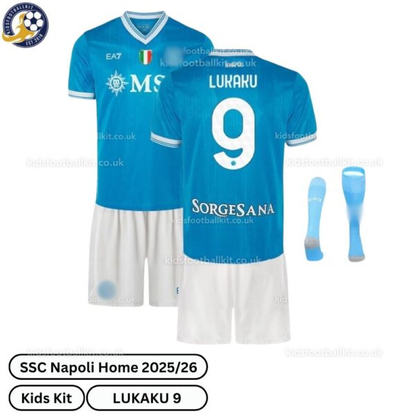 SSC Napoli Home Kids Football Kit 2025_26 – LUKAKU 9 (With Socks)-over view-b
