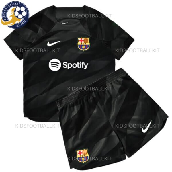 Barcelona Goalkeeper Black Kids Football Kit
