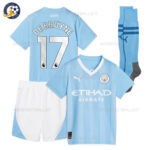 Manchester City Home Kids Football Kit DE BRUYNE 17 Printed 2023/24 (With Socks)