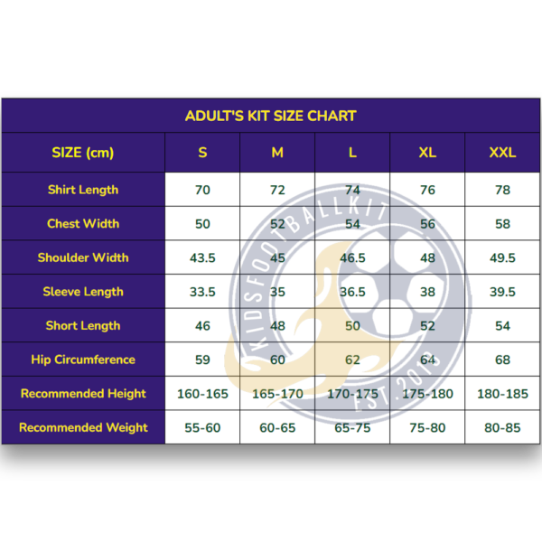 KFK Adult Kit Size Chart