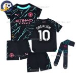 Manchester City Third Kids Football Kit GREALISH 10 Printed 2023/24 (With Socks)