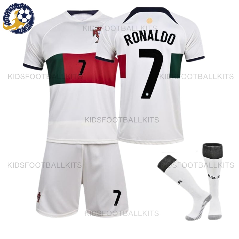 Portugal World Cup Away Kids Football Kit 2022 RONALDO 7 Printed (With Socks)