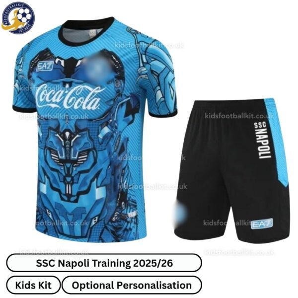 SSC Napoli Training Kids Football Kit 2025_26 (No Socks) – Blue-front view-b