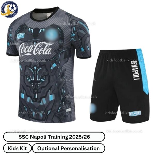 SSC Napoli Training Kids Football Kit 2025_26 (No Socks) – Gray-front view-b
