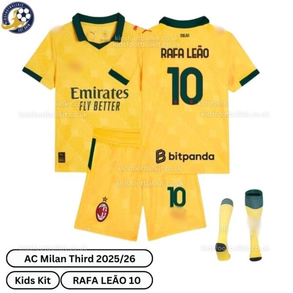 AC Milan Third Kids Football Kit 2025_26 – RAFA LEÃO 10 (With Socks)-overview-b