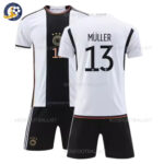 Germany Home Kids Football Kit 2022 MÜLLER 13 Printed (No Socks)
