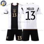 Germany Home Kids Football Kit 2022 MÜLLER 13 Printed (No Socks)