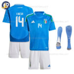 Italy Home Kids Football Kit 2024 CHIESA 14 Printed (With Socks)