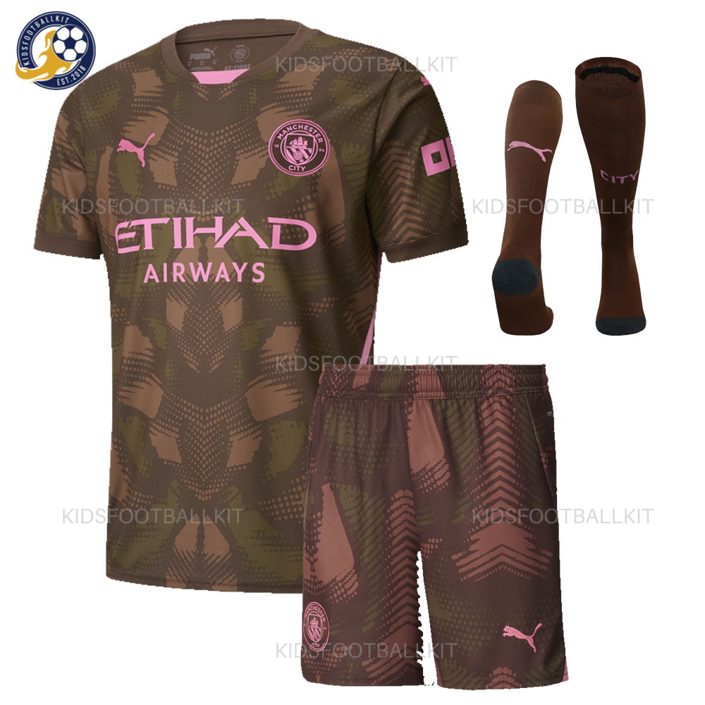 Manchester City Goalkeeper Coffee Kids Football Kit 2024/25 (With Socks)