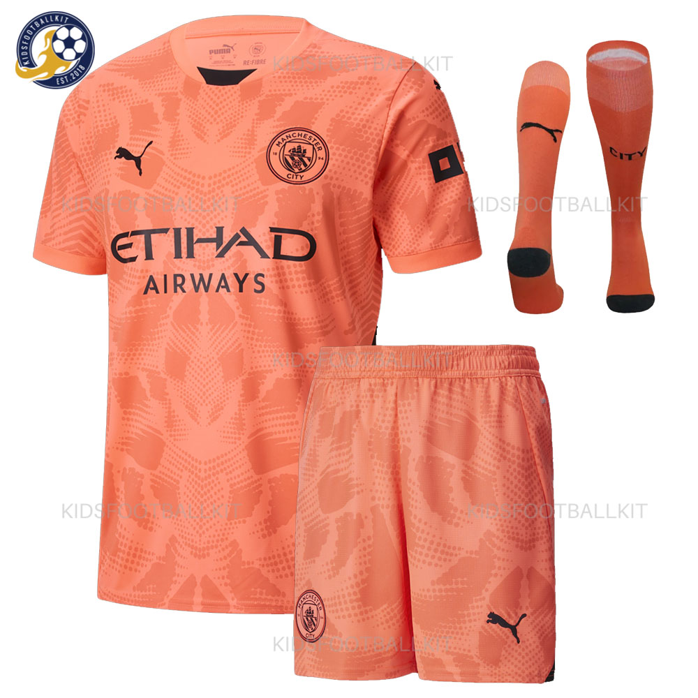 Manchester City Goalkeeper Orange Kids Football Kit 2024/25 (No Socks)