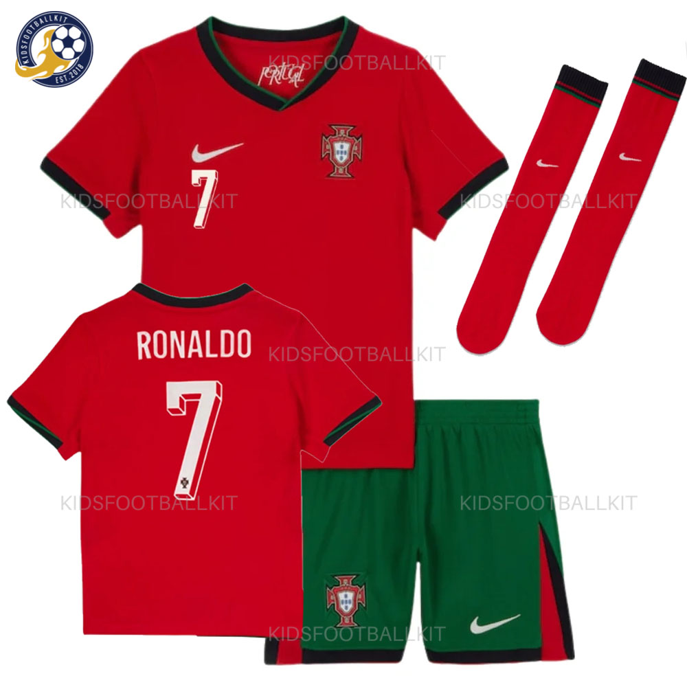 Portugal Home for Men and Kids Football Kit 2024 RONALDO 7 Printed (With Socks)