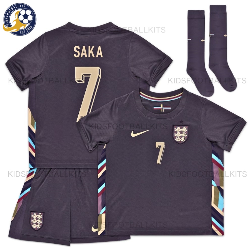 England Away Junior Football Kit 2024 SAKA 7 Printed