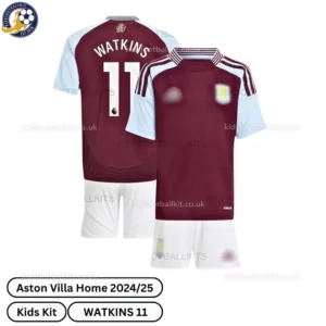 Aston Villa Home Kids Football Kit 2024_25 – WATKINS 11 (No Socks)-over view