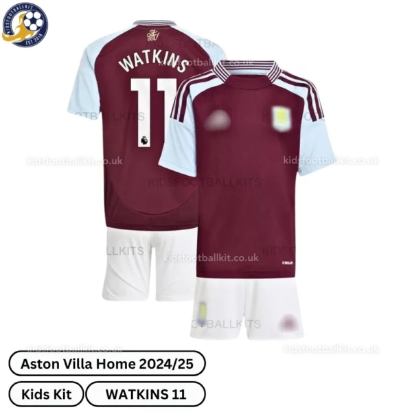 Aston Villa Home Kids Football Kit 2024_25 – WATKINS 11 (No Socks)-over view