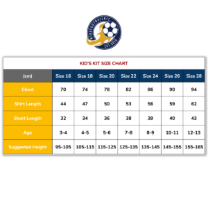 Kids Football Kit Size Chart