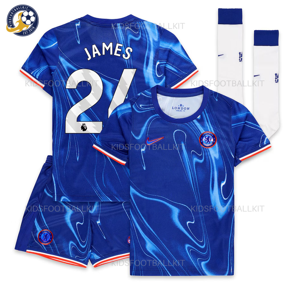 Chelsea Home Kids Football Kit 2024/25 JAMES 24 Printed (With Socks)