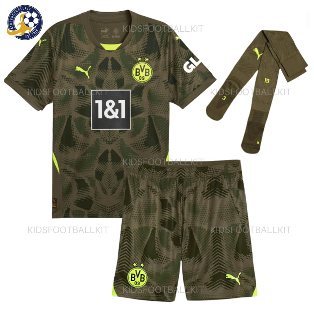 Dortmund Home Goalkeeper Kids Football Kit 2024 25 With Socks