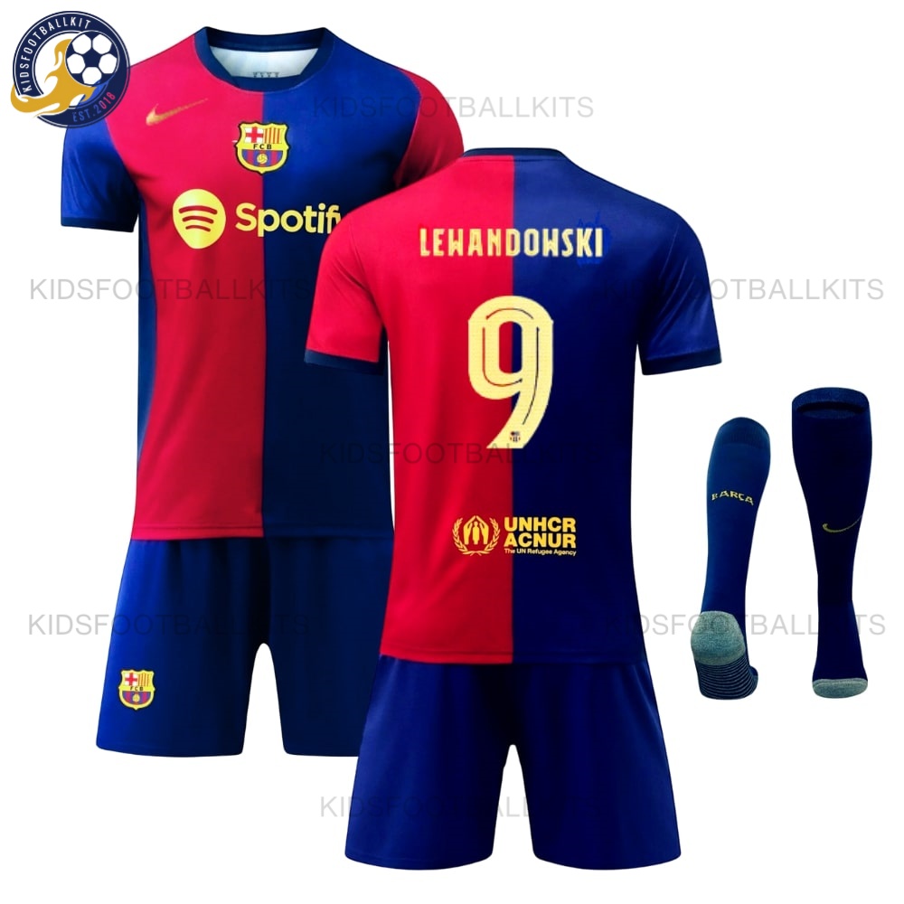 Barcelona LEWANDOWSKI 9 Home Kids Football Kit 24/25