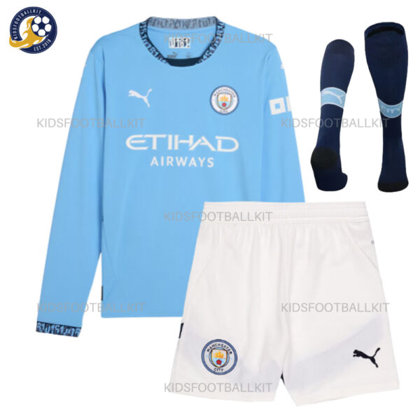 Manchester City Home Kids Football Kit 2024/25 Long Sleeve (With Socks)