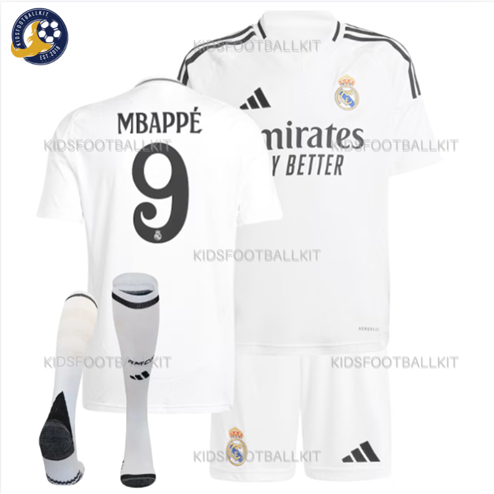 Real Madrid Home Kids Football Kit 2024/25 MBAPPÉ 9 Printed (With Socks)