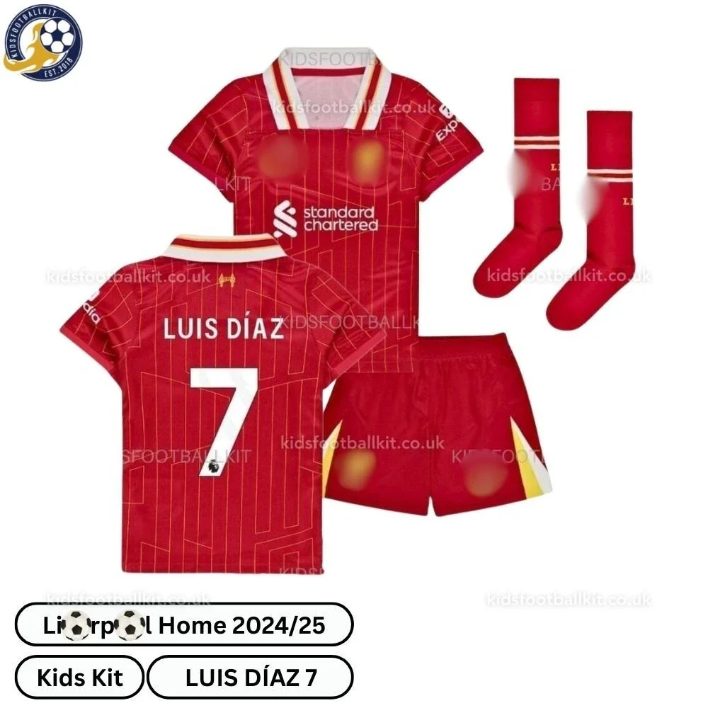 Lvr^_^pooI Home Kids Football Kit 2024/25 – LUIS DÍAZ 7 (With Socks)