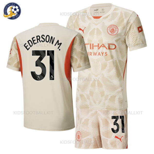 Man City EDERSON White Goalkeeper Kids Kit