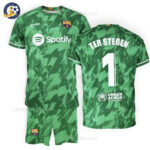 Barcelona TER STEGEN 1 Goalkeeper Kids Football Kit 2024/25 (No Socks)