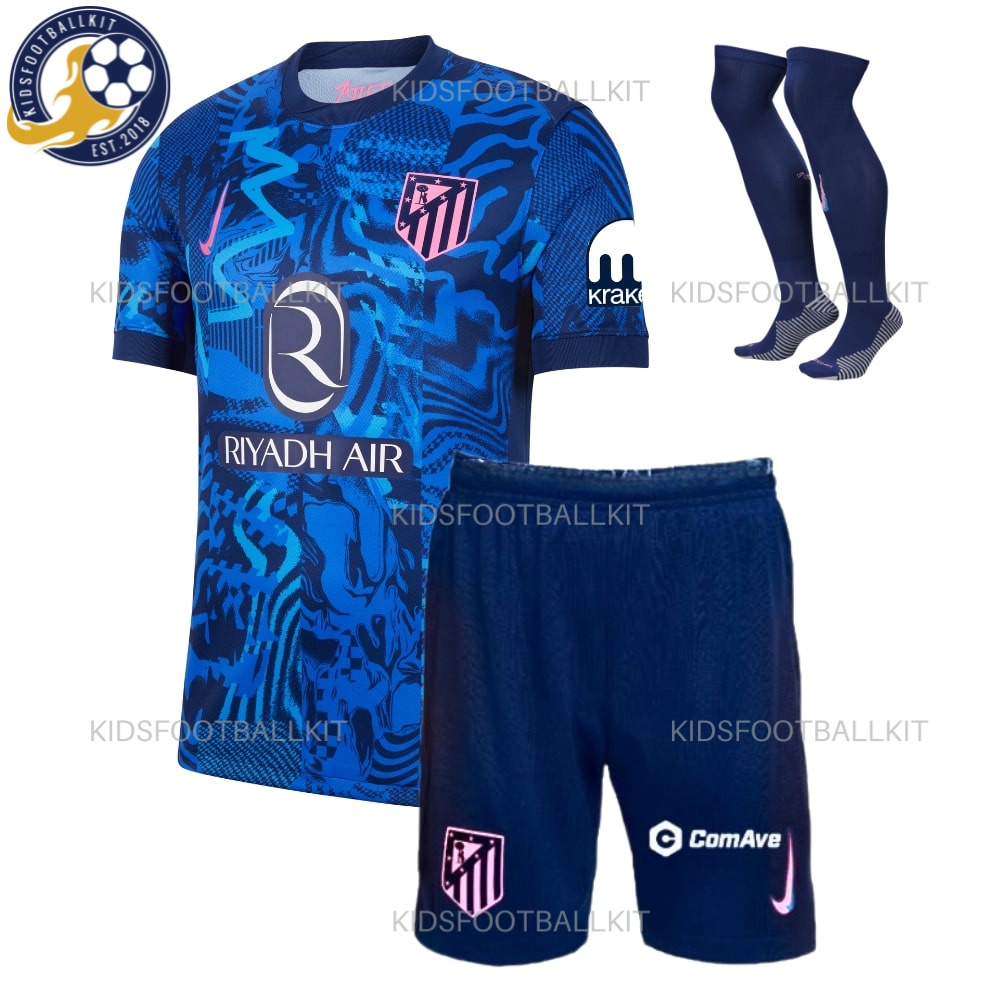 Atletico Madrid Third Kids Football Kit 24/25 - Front View With Sock