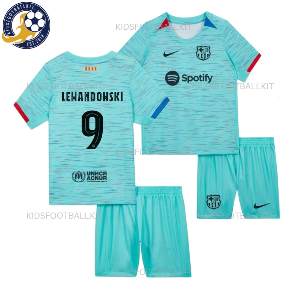 Barcelona Third Kids Football Kit 2023/24 LEWANDOWSKI 9 Printed (No Socks)