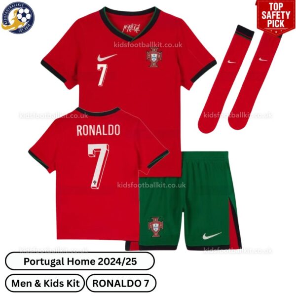 Portugal Home Men & Kids Football Kit 2024_25 – RONALDO 7 - over view with socks- safety