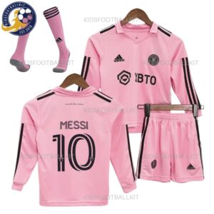 Inter Miami Home Kids Football Kit 2023/24 Long Sleeve With Socks - Front View