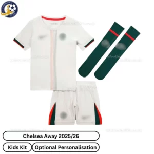 Chelsea Away Kids Football Kit 25_26-front view with socks - blur