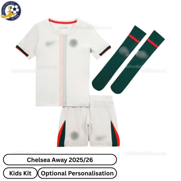Chelsea Away Kids Football Kit 25_26-front view with socks - blur