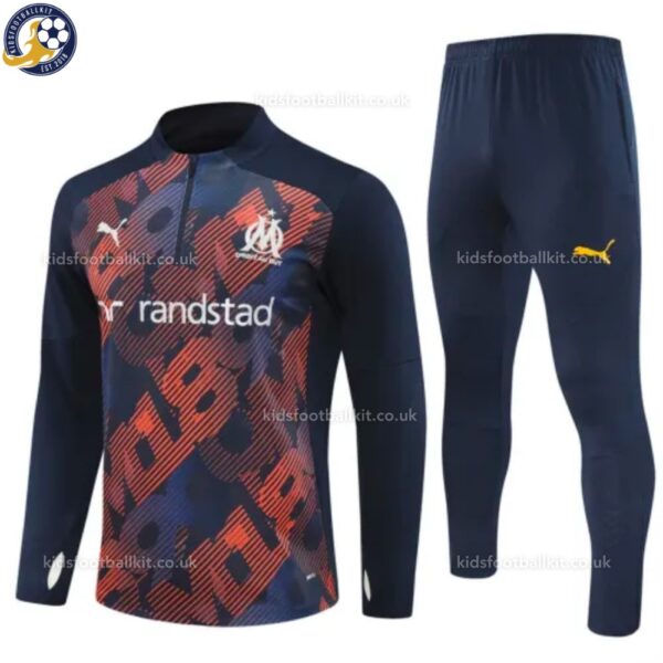 Marseille Men Training Football Tracksuit 24/25 - Red Blue - Front View