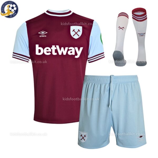 West Ham United Home Football Kit 2024/25 - Front View With Sock