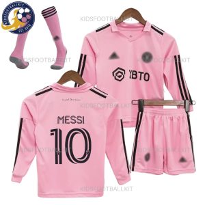 Inter Miami Home Kids Football Kit 2023/24 Long Sleeve With Socks - Front View