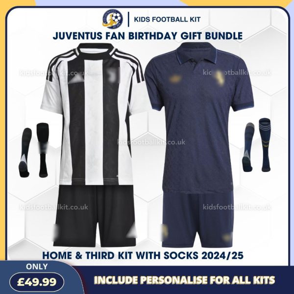 Juventus FC Birthday Gift Bundle – Home & Third Kits 2024/25 for Loyal Fans (With Socks)