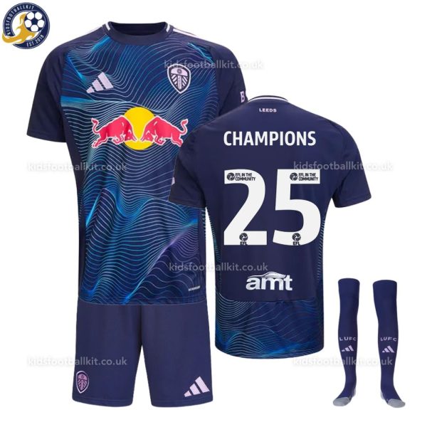 Leeds United Champions 25 Third Kids Football Kit 2024/25 - Over View