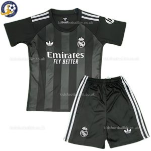 Real Madrid 2025/26 Black Goalkeeper Kids Football Kit - Front View