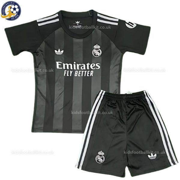 Real Madrid 2025/26 Black Goalkeeper Kids Football Kit - Front View