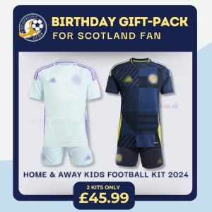 Scotland FC Birthday Gift Bundle – Home & Away Kits 2024 - Front View