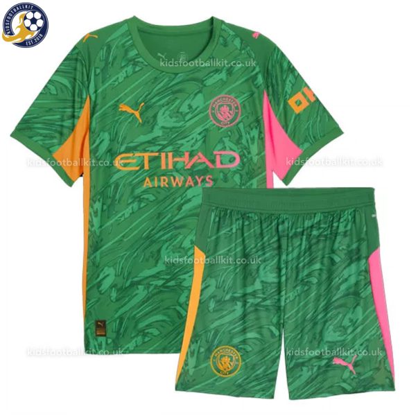 Manchester City 25/26 Green Goalkeeper Kids Football Kit - Front View