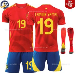 Spain Home Kids Football Kit 2024 LAMINE YAMAL 19 Top Safety Pick