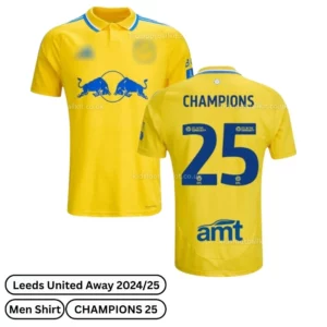 Leeds United Away Men Football Shirt 2024/25 - CHAMPIONS 25 (Over view)- blur