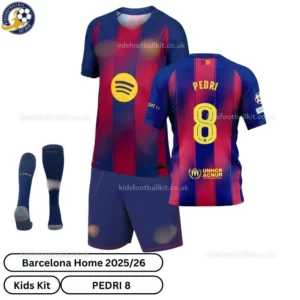Barcelona-Home-Kids-Football-Kit-25_26-PEDRI-8-over-view-with-socks-r