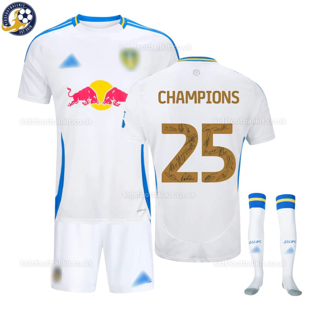 Leeds United Signature Champions 25 Home Kids Football Kit 2024/25