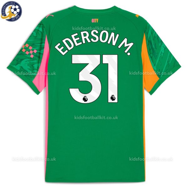 Man City EDERSON M. 31 Green Goalkeeper Men Football Shirt 25/26 - Back View